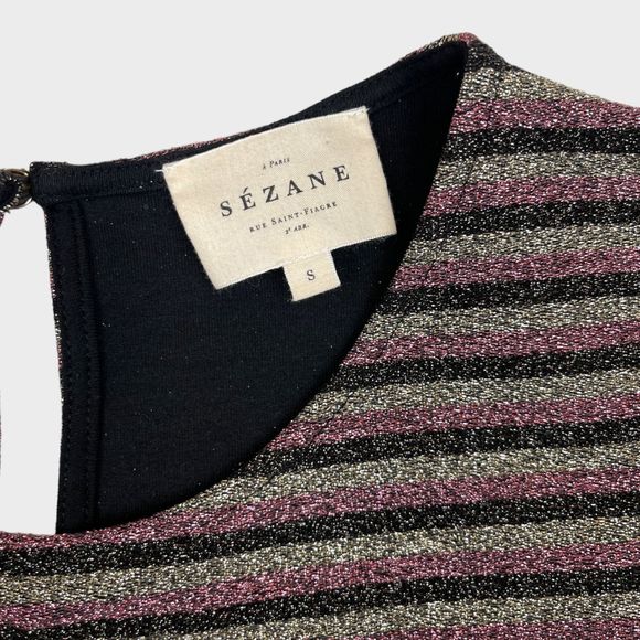 Sezane Sparkly Stripe Robe Mini Dress Black/Pink/Gold Women's Size Small - Picture 12 of 14